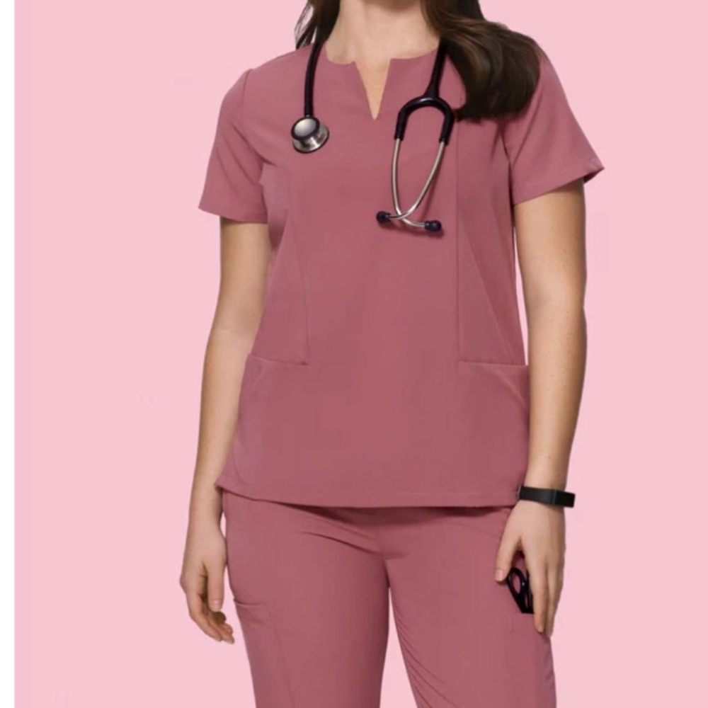 Women's Notch Neck Medical Scrub Top in Dusty Rose